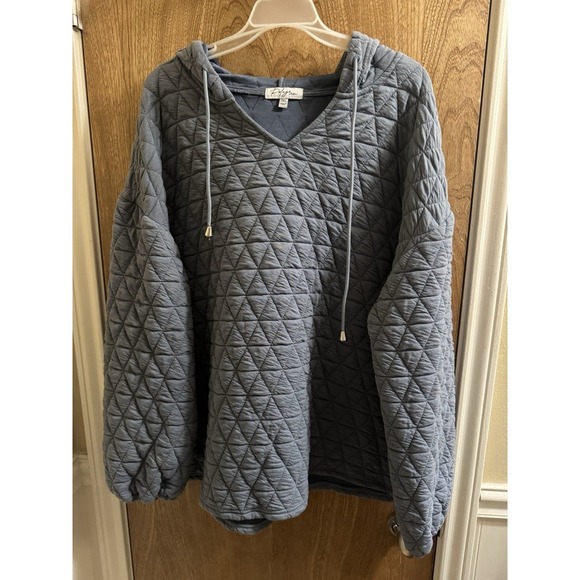 Tops - Polygram Boutique Quilted Hoodie Charcoal Gray 1XL Casual Plus Sporty Athleisure